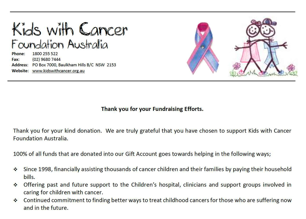 Our First Contribution to Kids Cancer